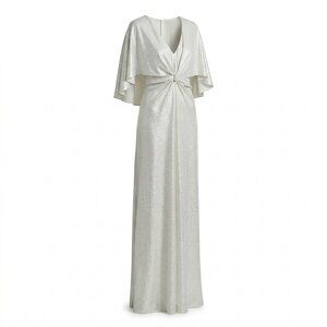 Ralph Lauren Metallic Knit Twist-Front Cape Gown – Women’s Formal Dress